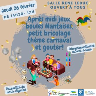 Après midi intergénérationnel Jeux de sociétés, boules Nantaises, bricolage